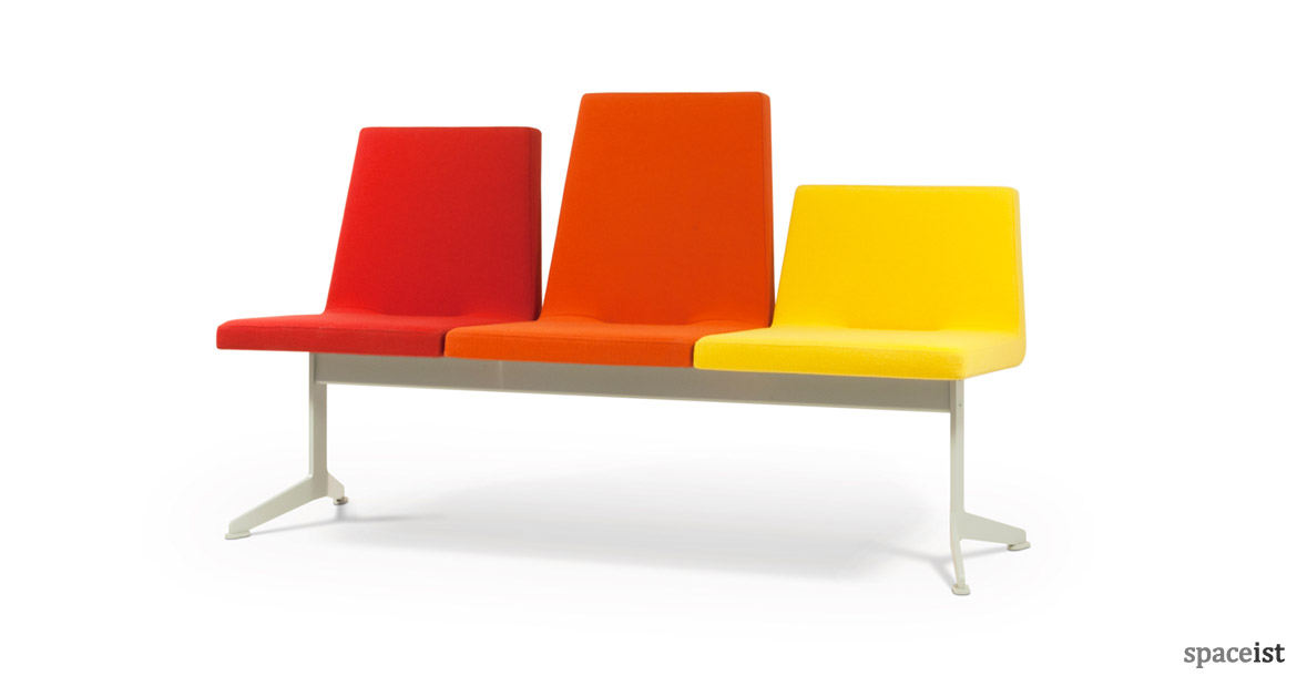213 lobby style bench seating in orange and yellow