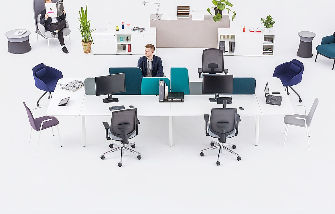 4 person white desk with table