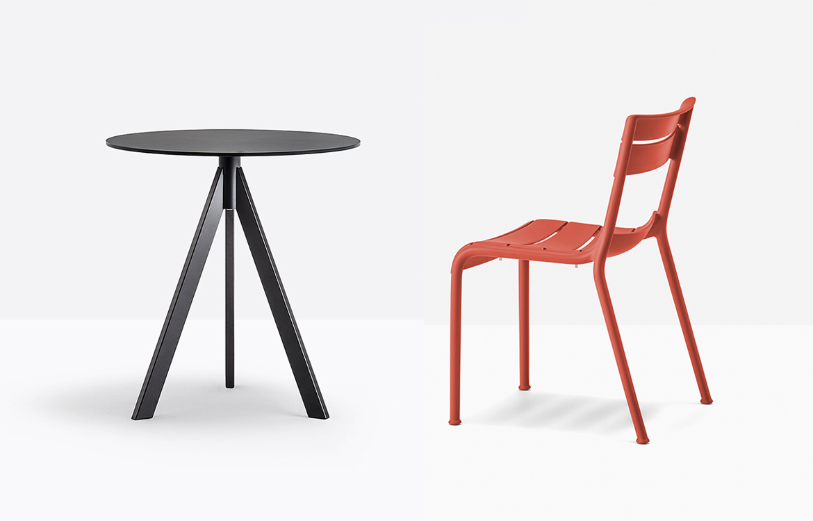 Arki black industrial cafe table with red chair
