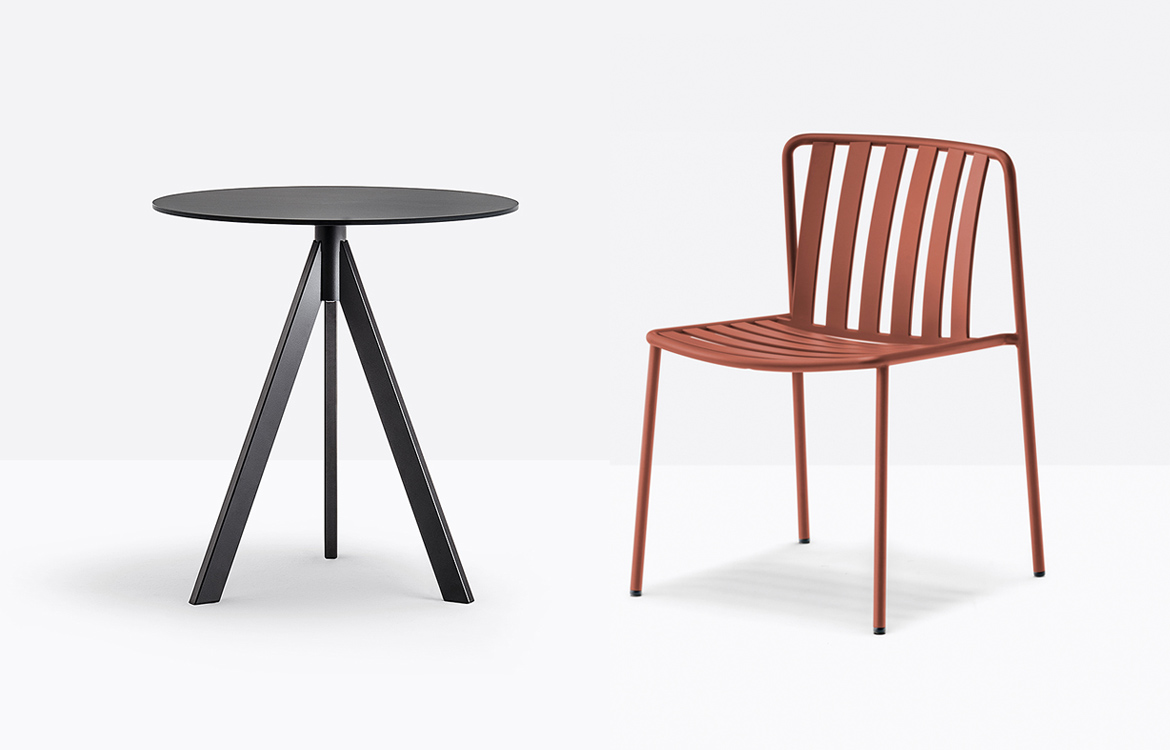 Arki black industrial cafe table with red chair