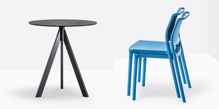 Arki black industrial cafe table with blue chair