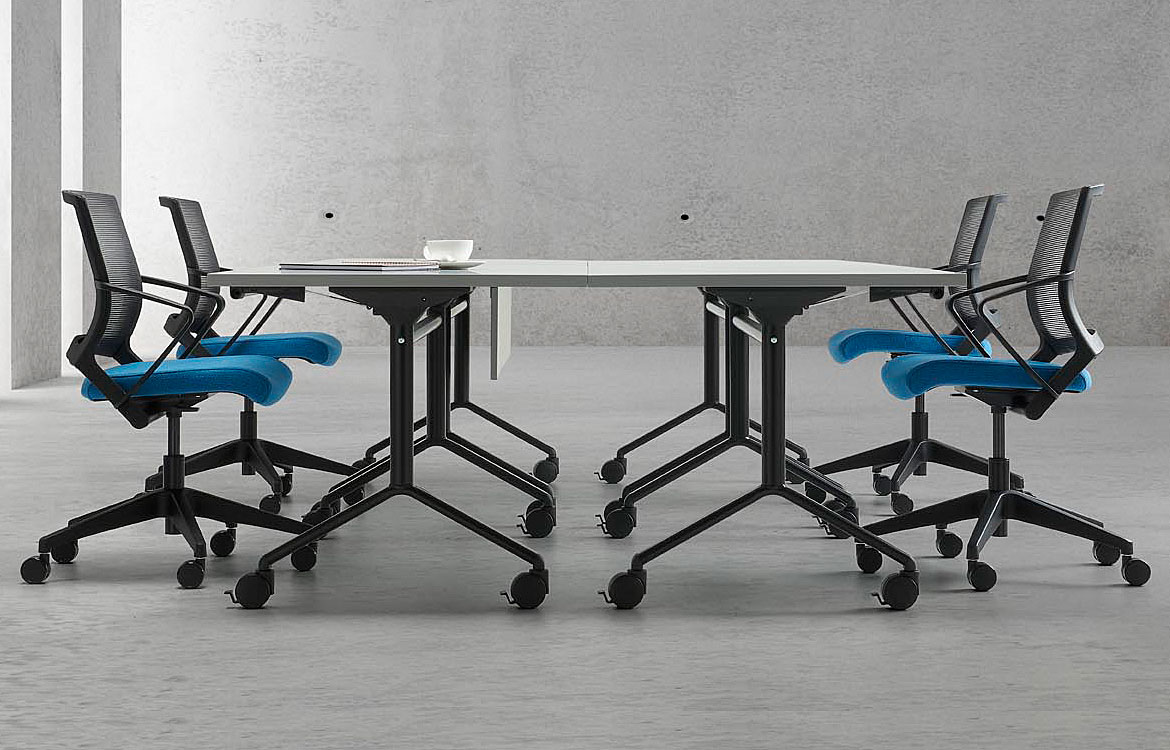 Black folding table with a white top