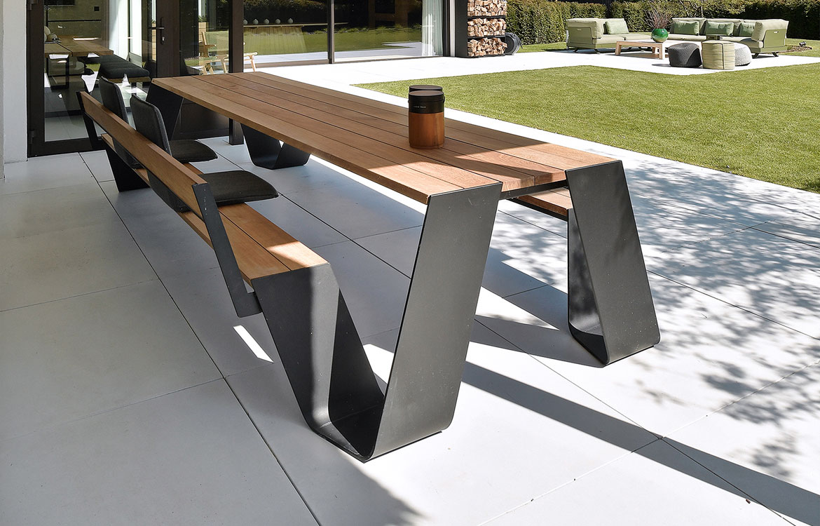 Black wood picnic bench backrest