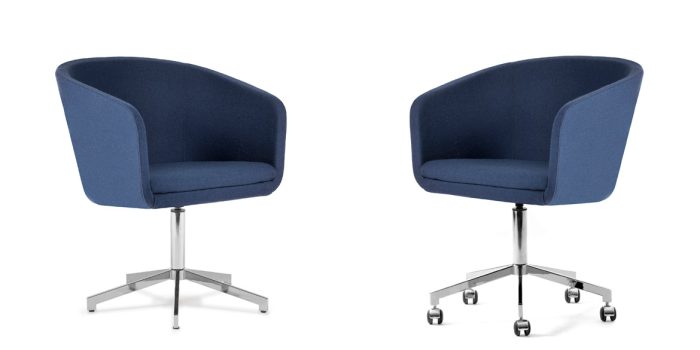 Blue commercial boardroom chair with wheels