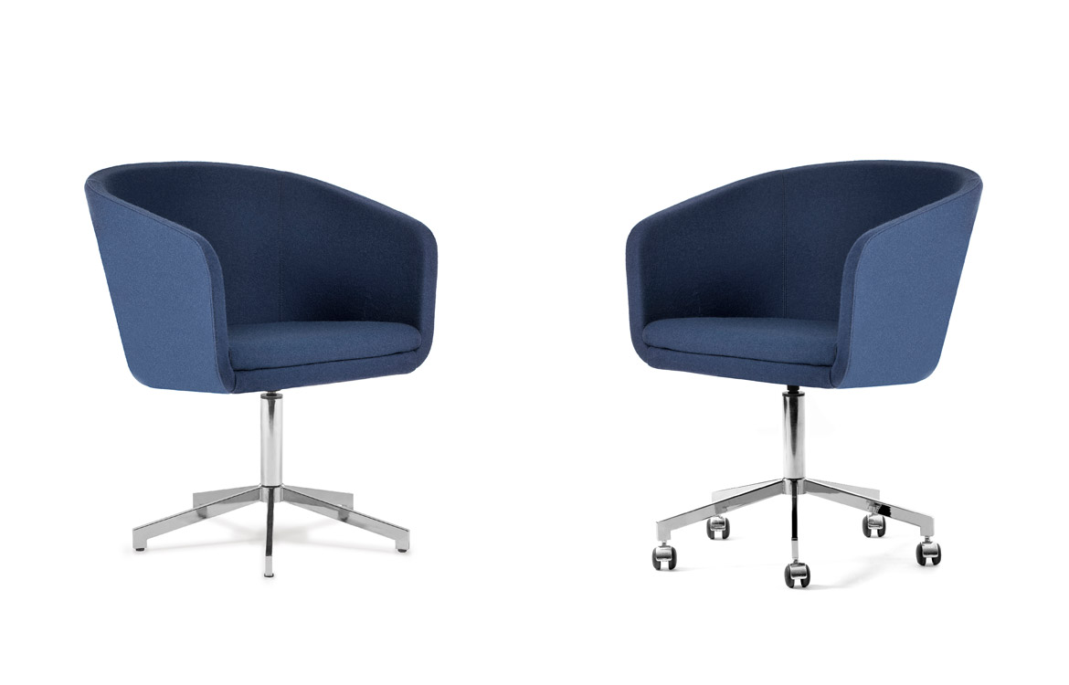 Blue commercial boardroom chair with wheels