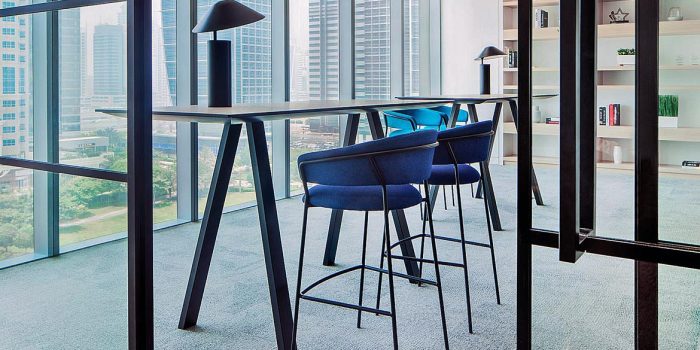 Commercial black table for stools