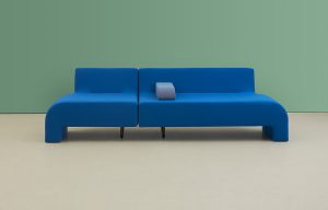 Curved blue sofa