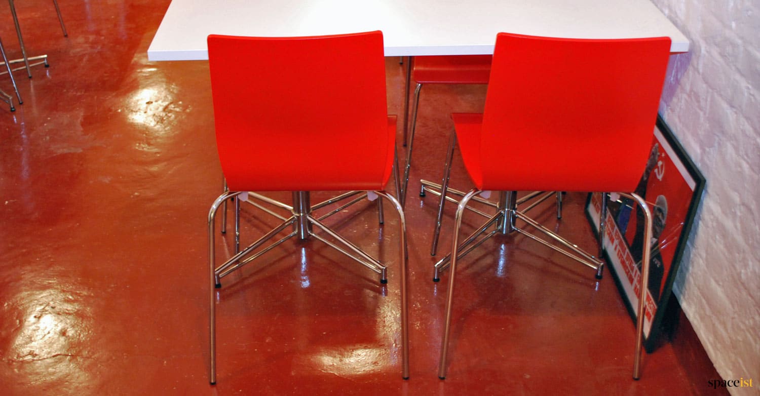 red stacking cafe chairs