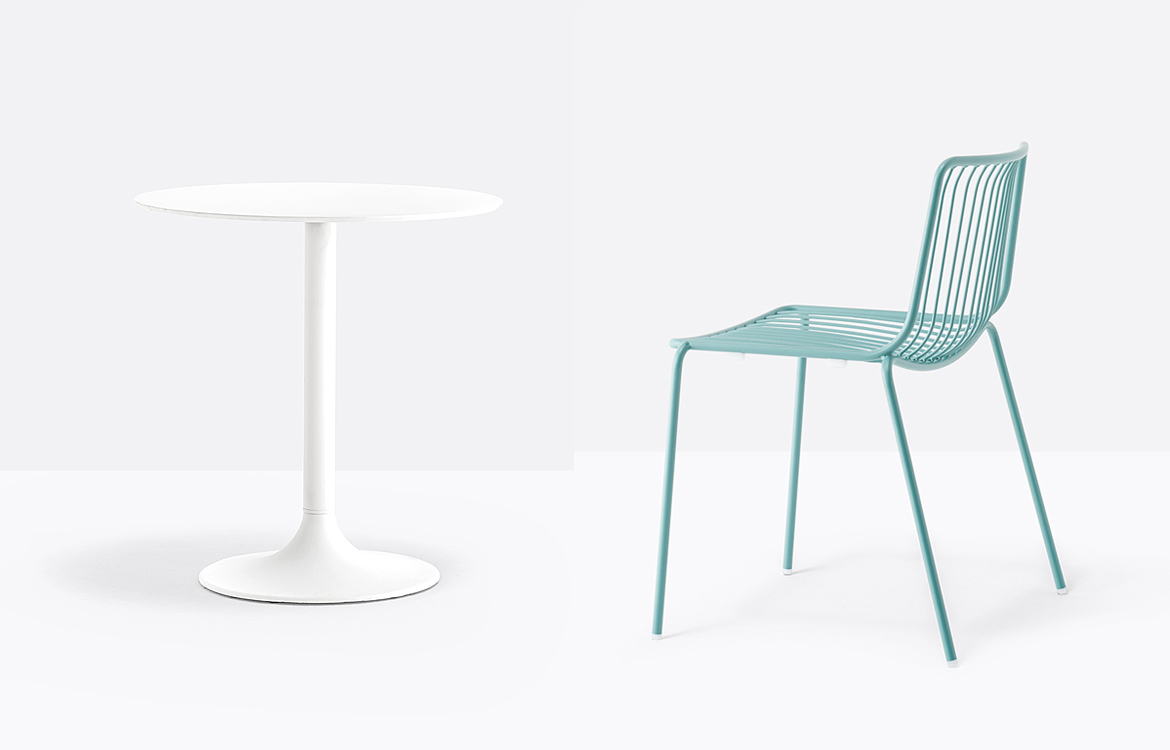 Dream white cafe table with blue chair