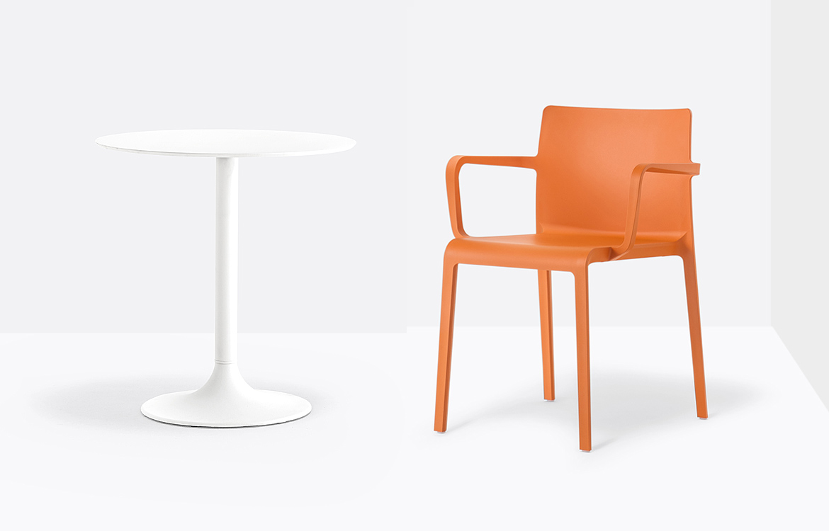 Dream white cafe table with orange chair