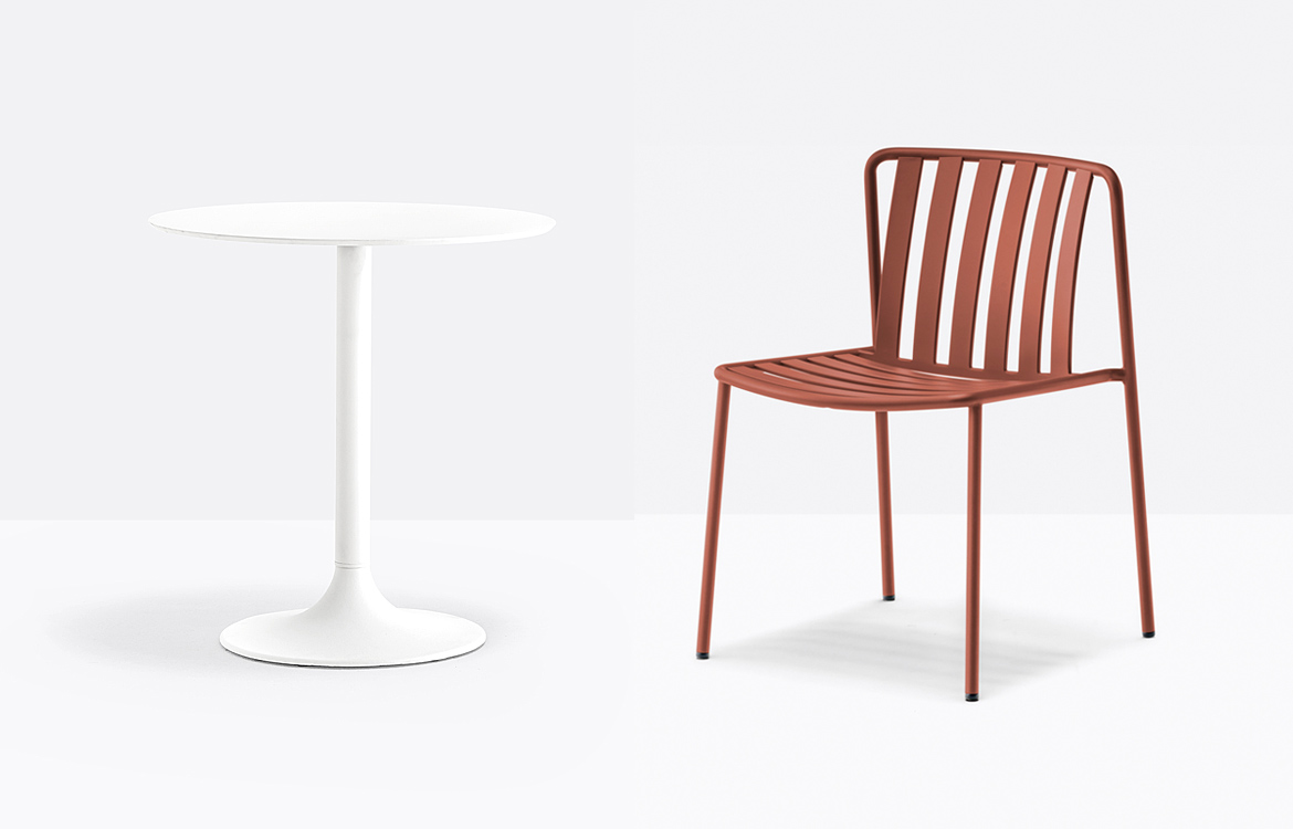 Dream white cafe table with red chair