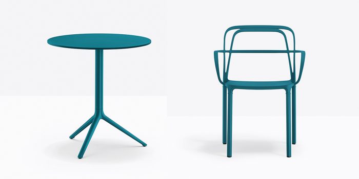 Matching electric blue cafe table and chair
