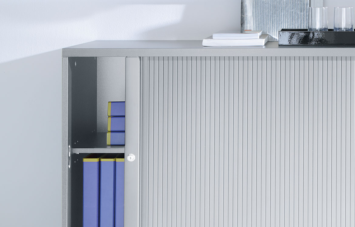 Grey sliding door cabinet