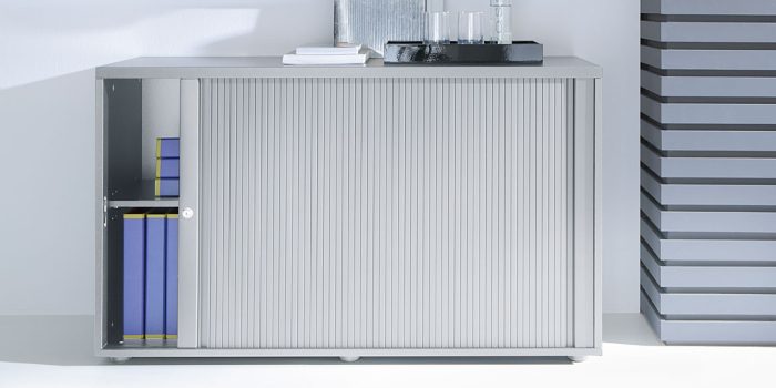 Grey sliding door cabinet