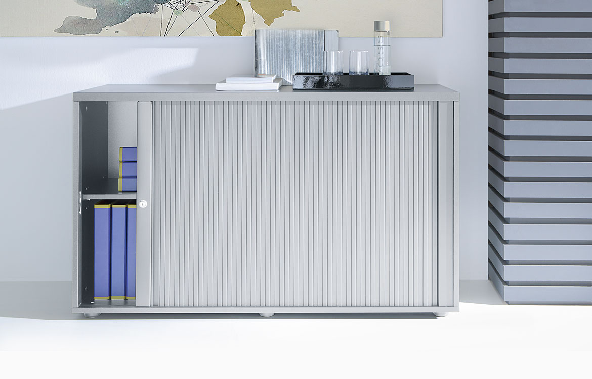 Grey sliding door cabinet