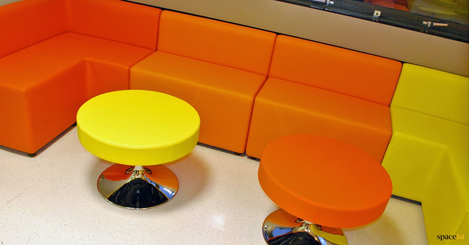 red + orange seating for students