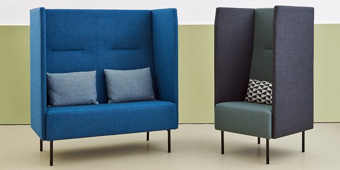 High Back Blue Sofa + Chair