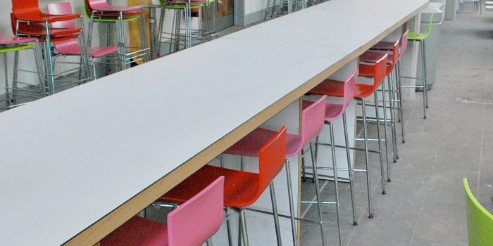 High white canteen table with stools