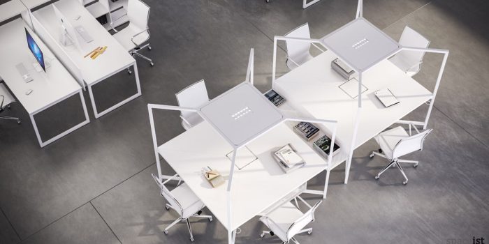 Hub white design-led bench desk with canopy