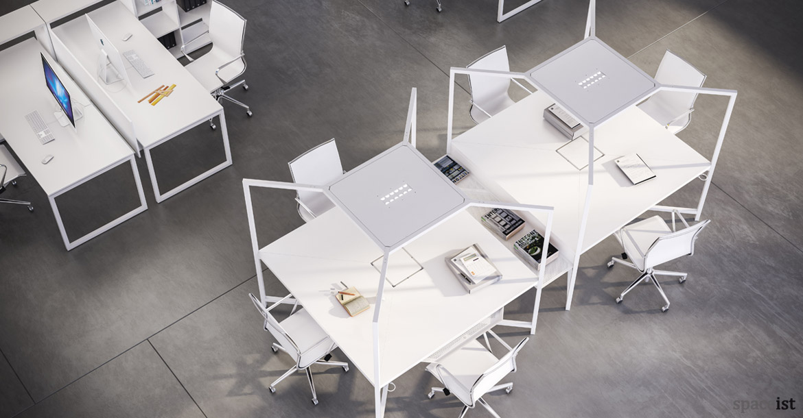 Hub white design-led bench desk with canopy