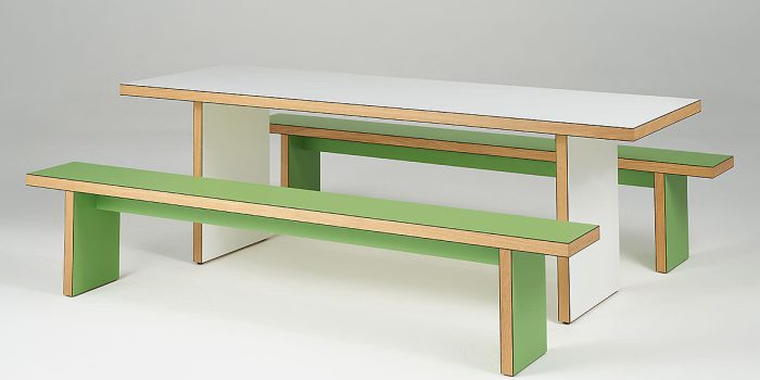 Green canteen tables