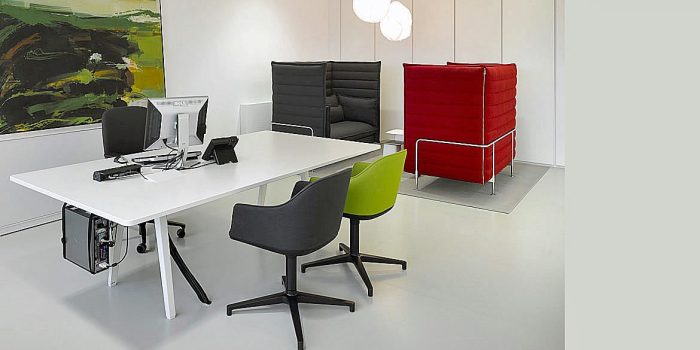 Large Desk with Colourful Chairs