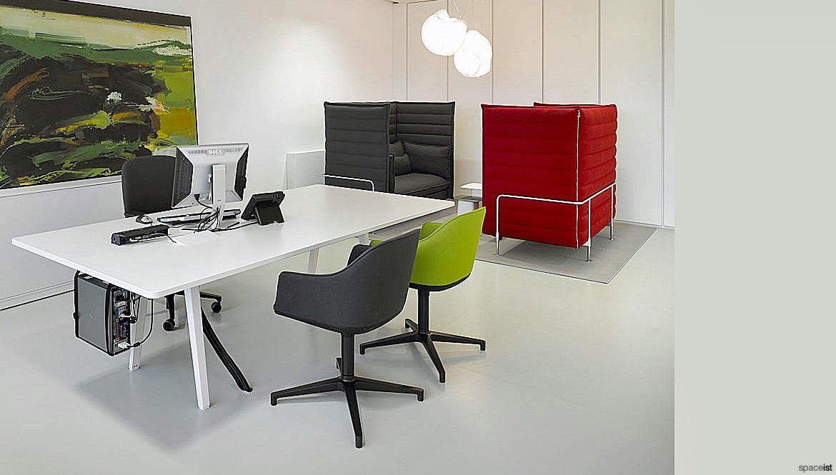 Large Desk with Colourful Chairs