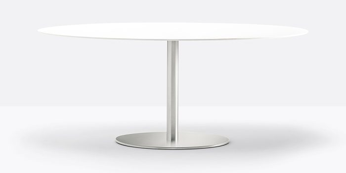 Large white canteen table with a chrome base