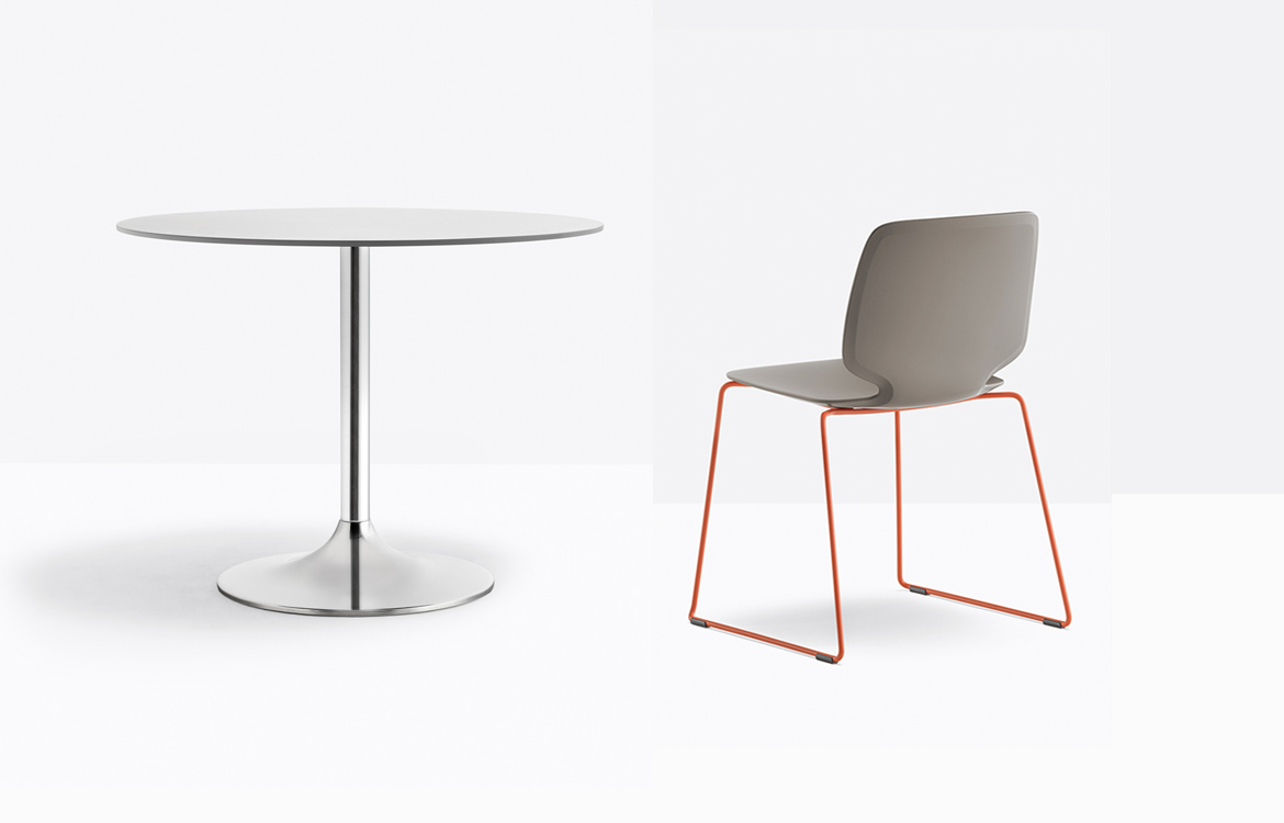 Large Trumpet table with orange chair