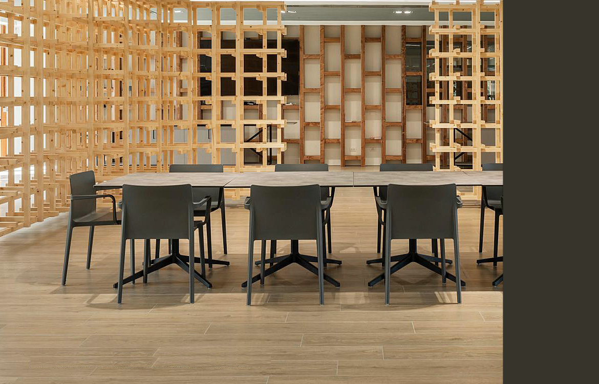 Long cafe table with black legs