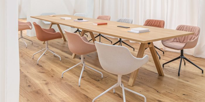 Long commercial oak wood meeting table