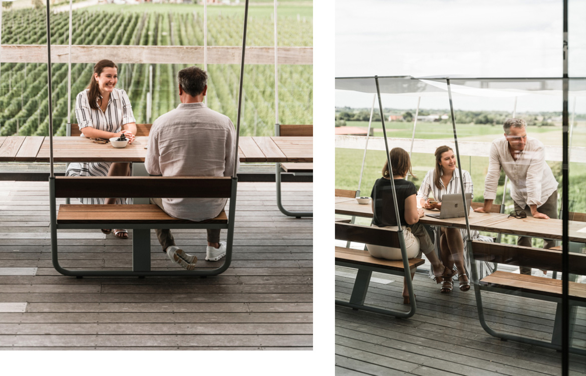 Long luxury wood picnic table outdoor