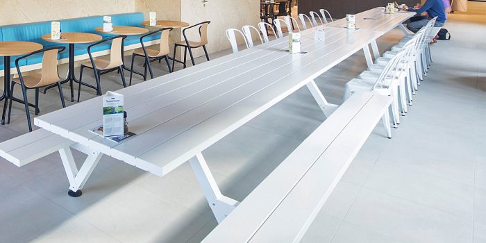 Long indoor long staff white canteen table