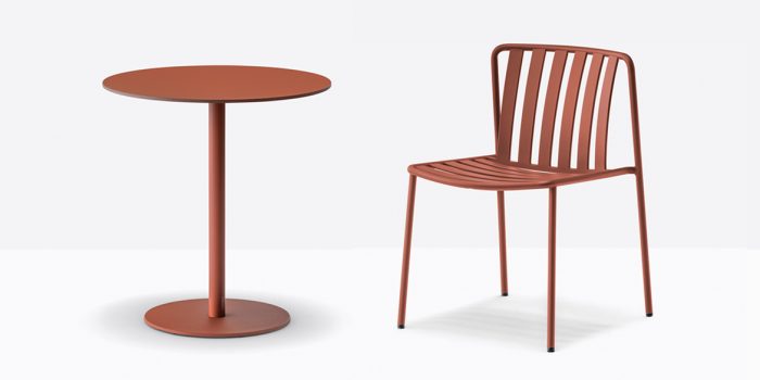 Matching rust red cafe table and chair