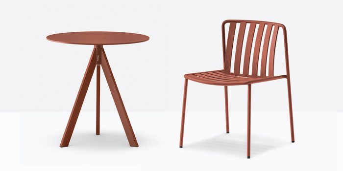 Matching rust red cafe table and chair