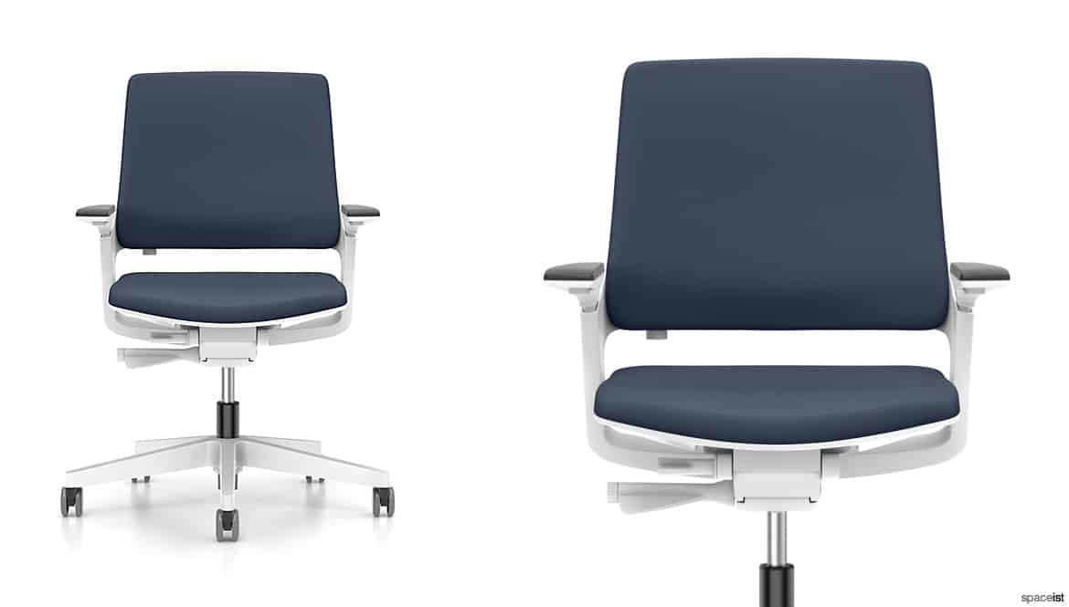 White Swivel Chair Blue Seat
