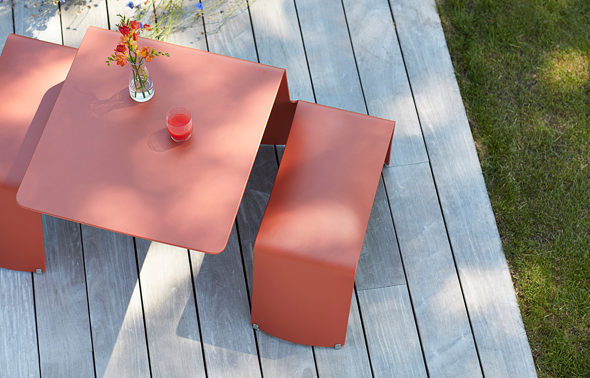 Red canteen table outdoor