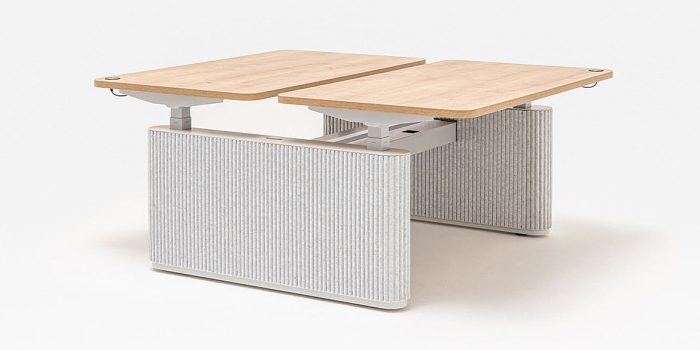 Oak adjustable desk for two
