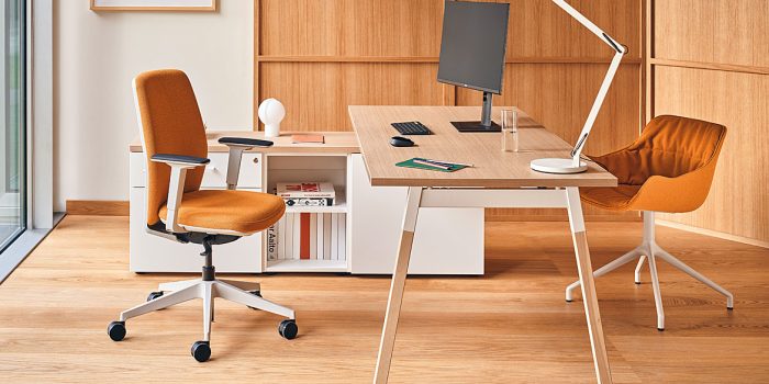 Oak desk with corner storage