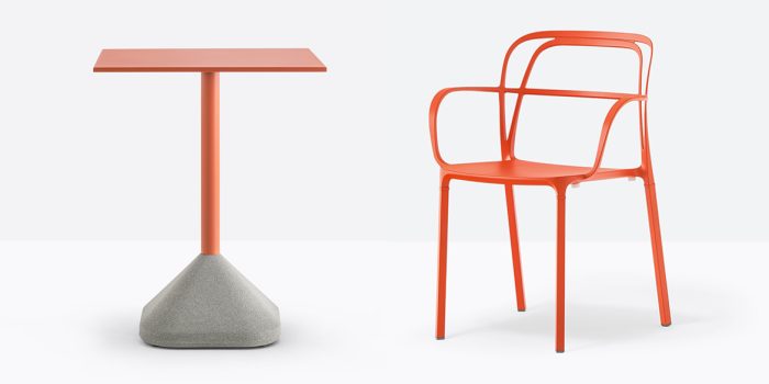 Matching orange cafe table and chair