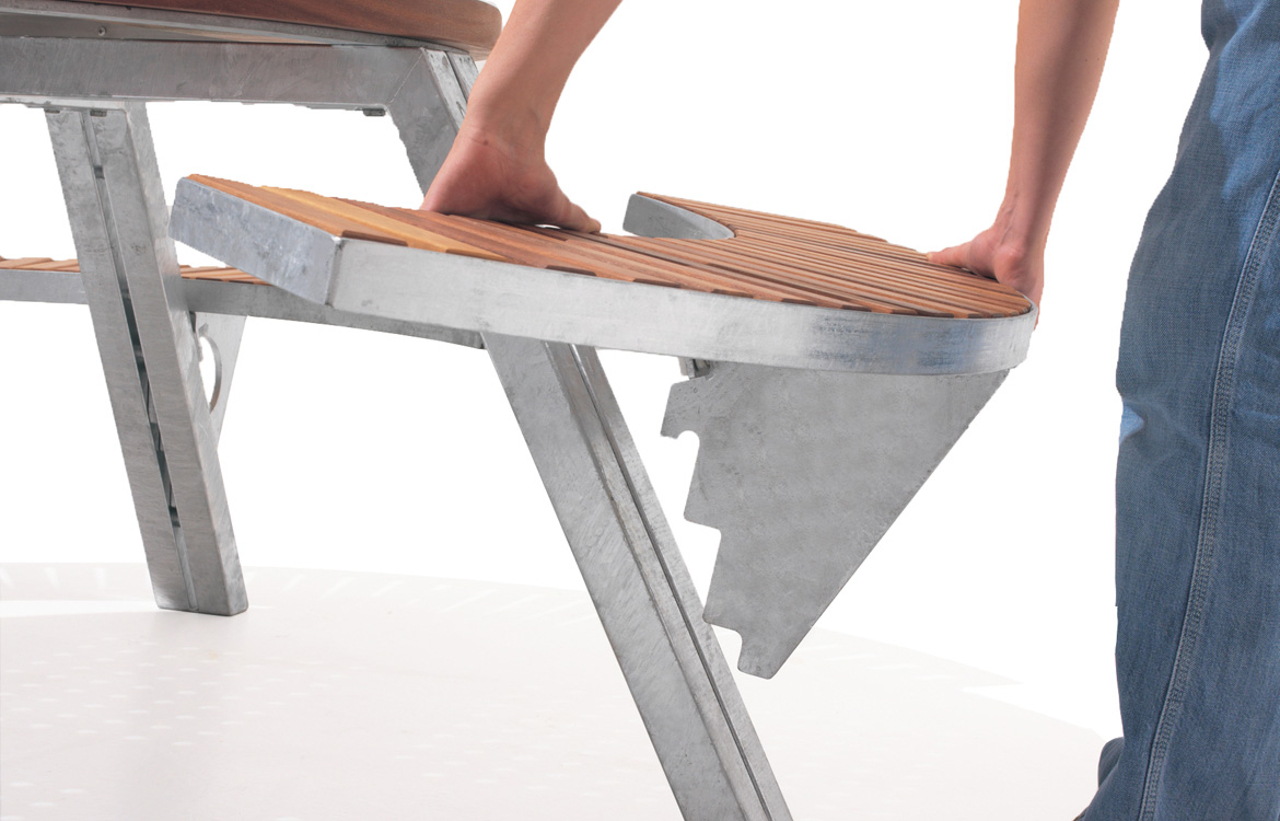 Outdoor picnic table with adjustable bench