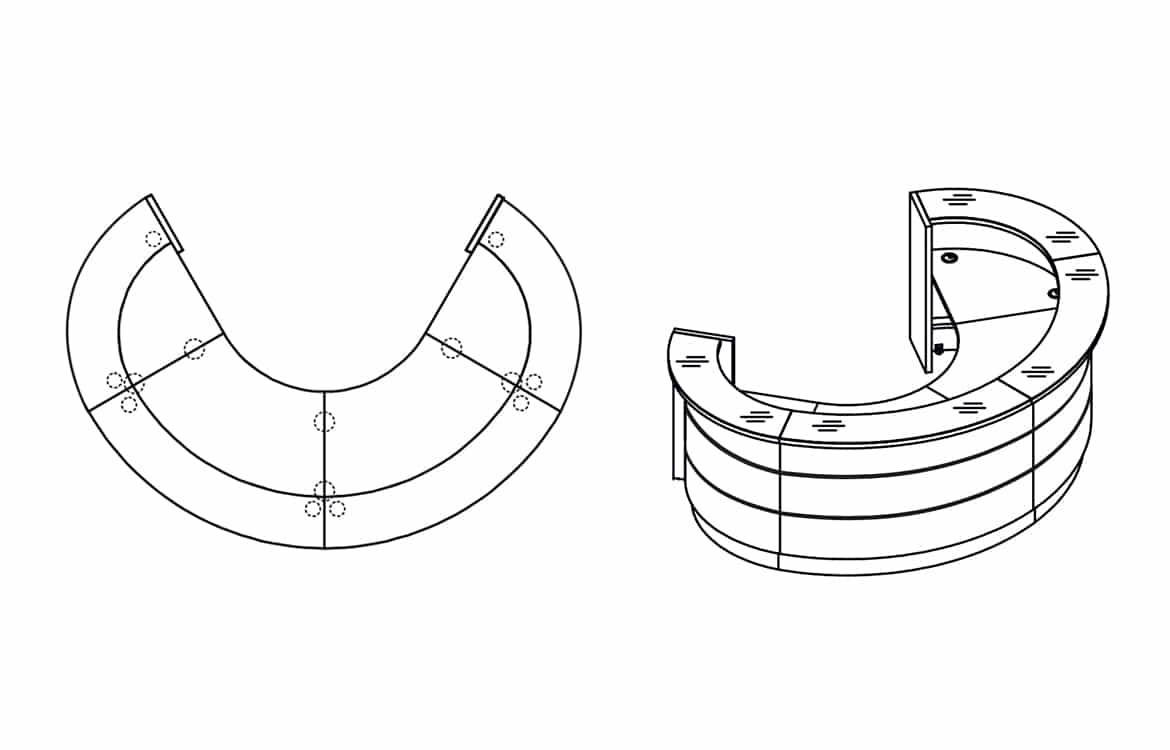 Oval reception desk drawing