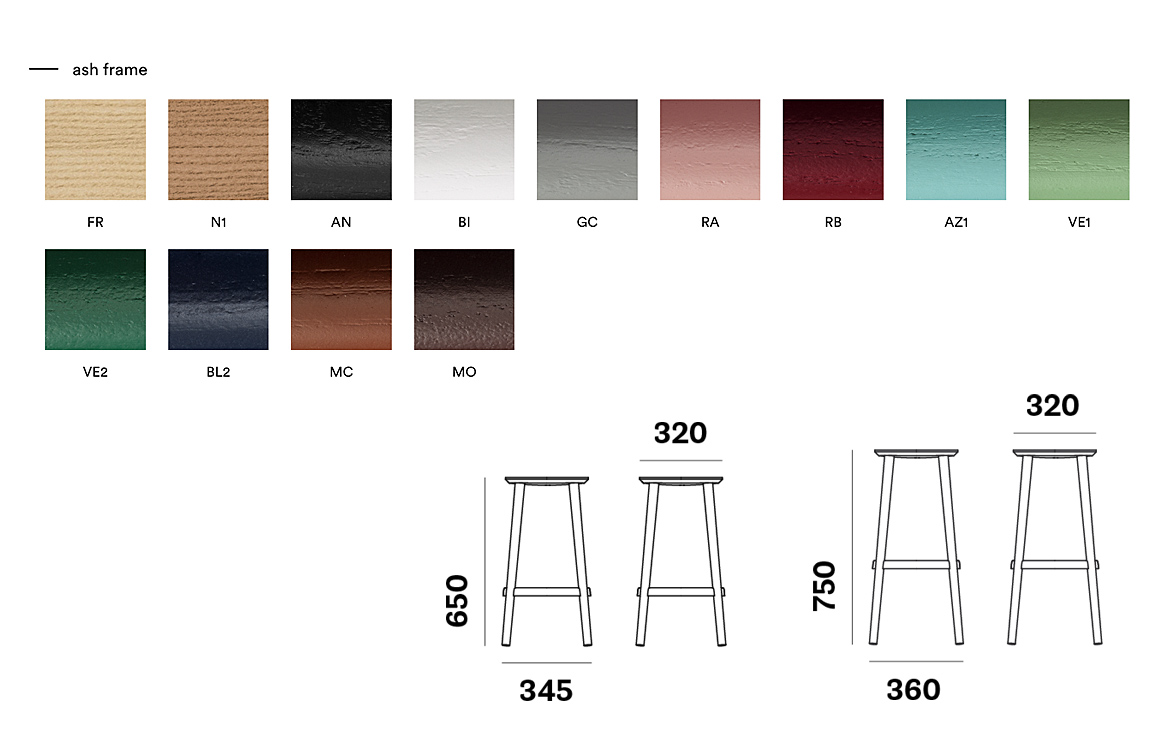 Pedrali Babila wood high stool colours