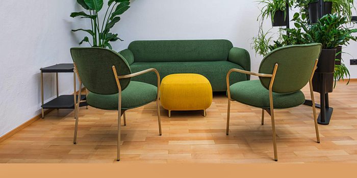 Green velvet reception art-deco sofa and chair