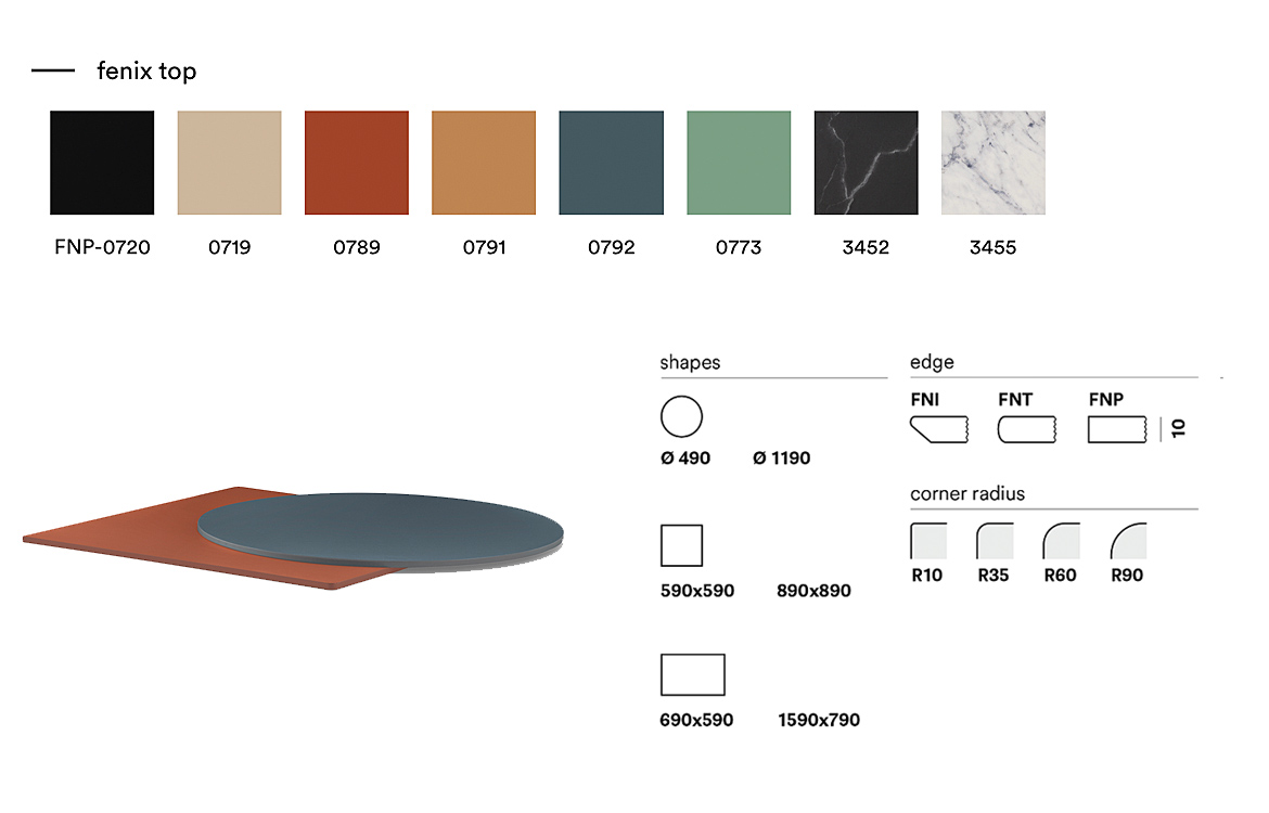 Pedrali Fenix cafe table top colours