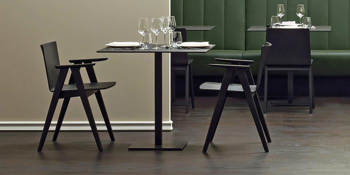 Pedrali Inox cafe table in black with black chairs
