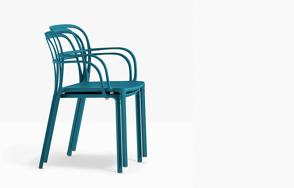 Blue outdoor cafe chair stacking