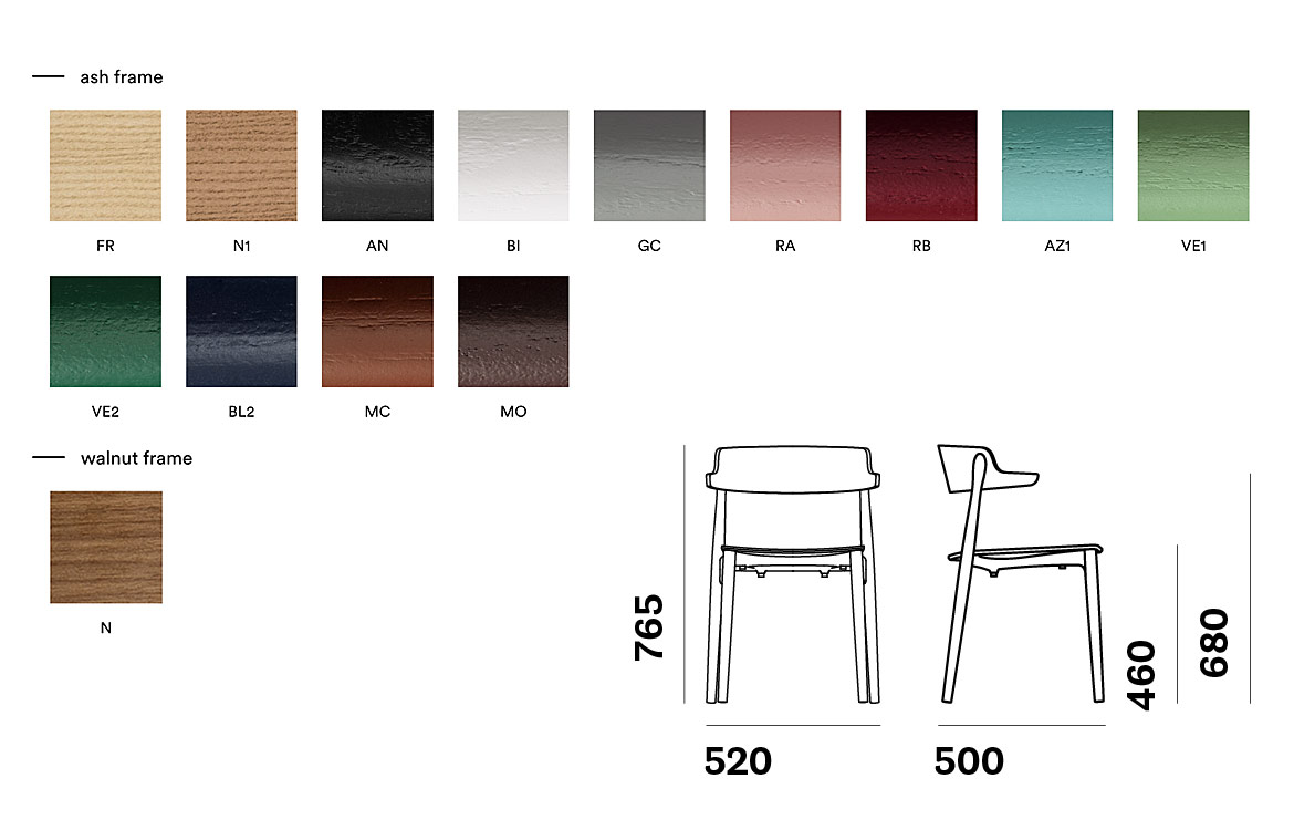 Pedrali Nemea wood cafe chair colours