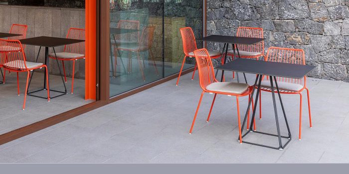 Pedrali lunar table with red chair