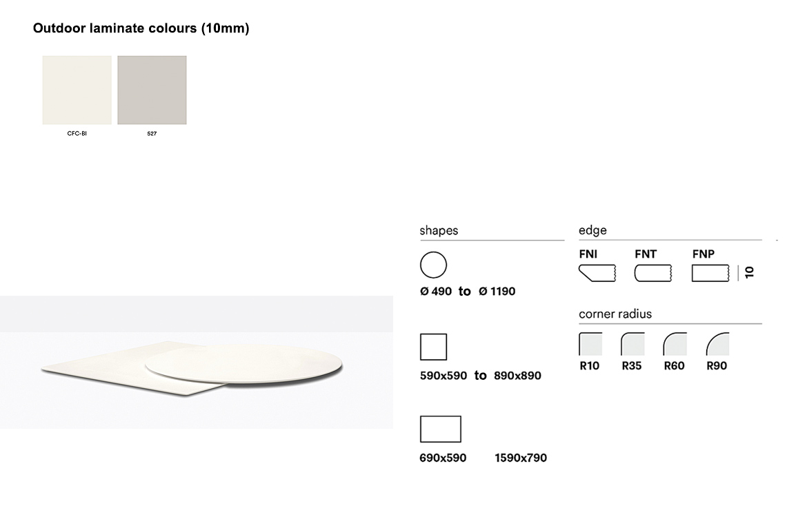 Pedrali outdoor laminate colours 10mm